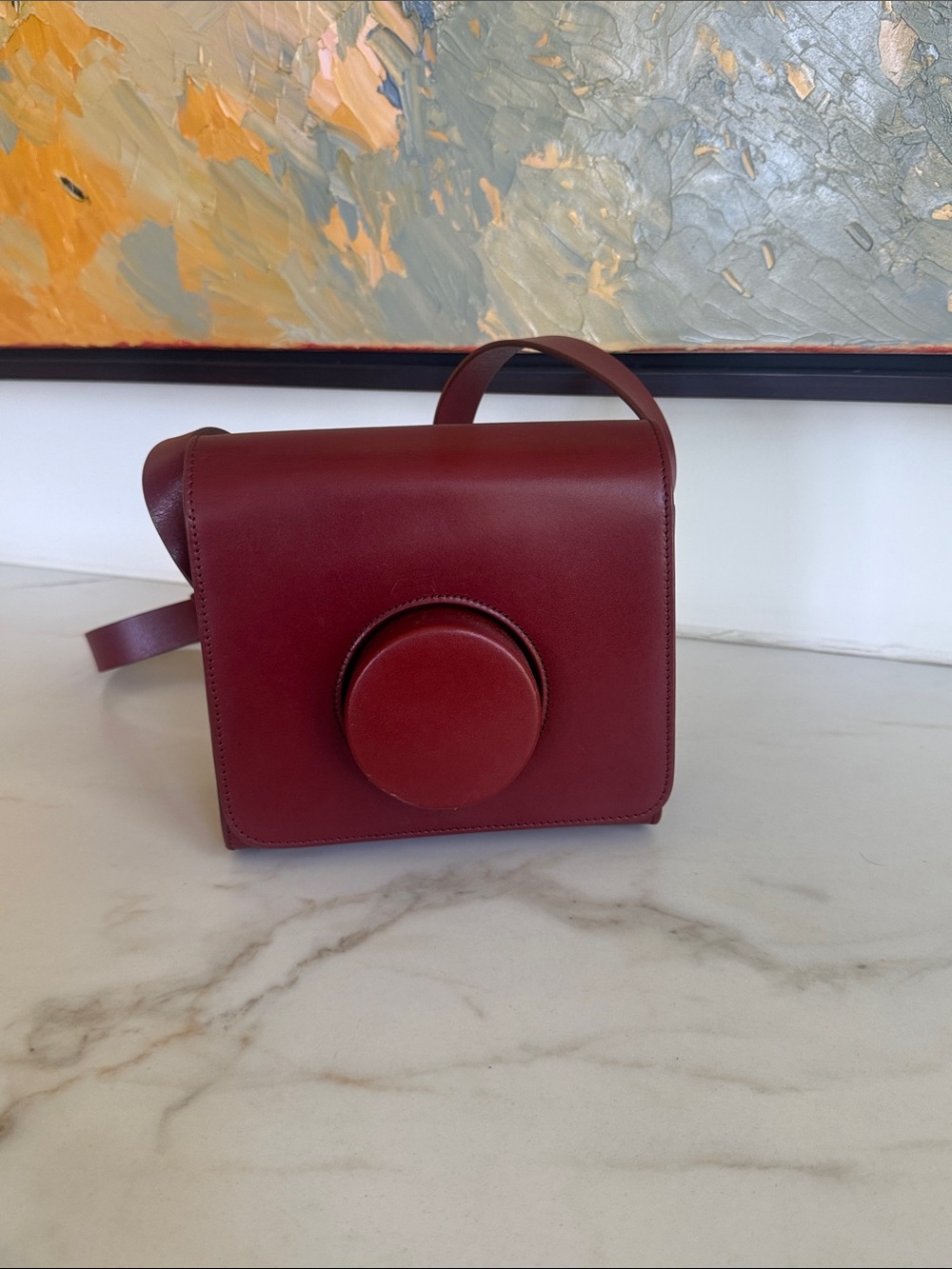 Lemaire Burgundy Leather Crossbody with Circular Accent